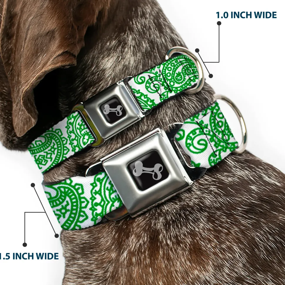 Dog Bone Seatbelt Buckle Collar - Bandana/Skulls White/Irish Green
