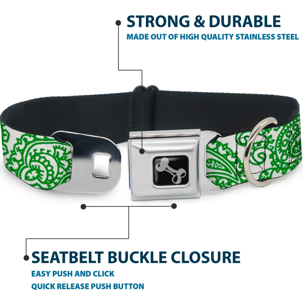 Dog Bone Seatbelt Buckle Collar - Bandana/Skulls White/Irish Green