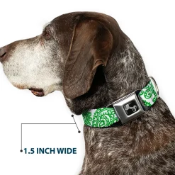 Dog Bone Seatbelt Buckle Collar - Bandana/Skulls White/Irish Green