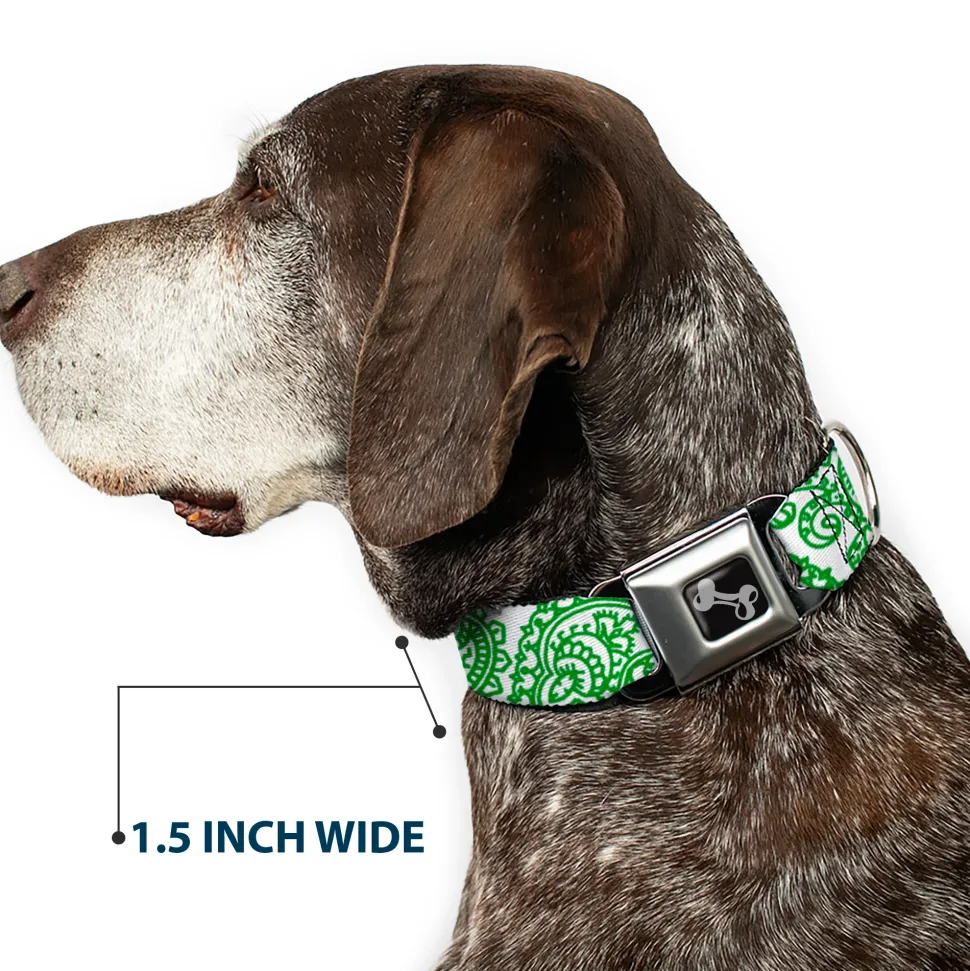 Dog Bone Seatbelt Buckle Collar - Bandana/Skulls White/Irish Green