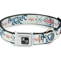 Dog Bone Seatbelt Buckle Collar - BD AUTHENTIC SEATBELT BELT White/Blue/Red