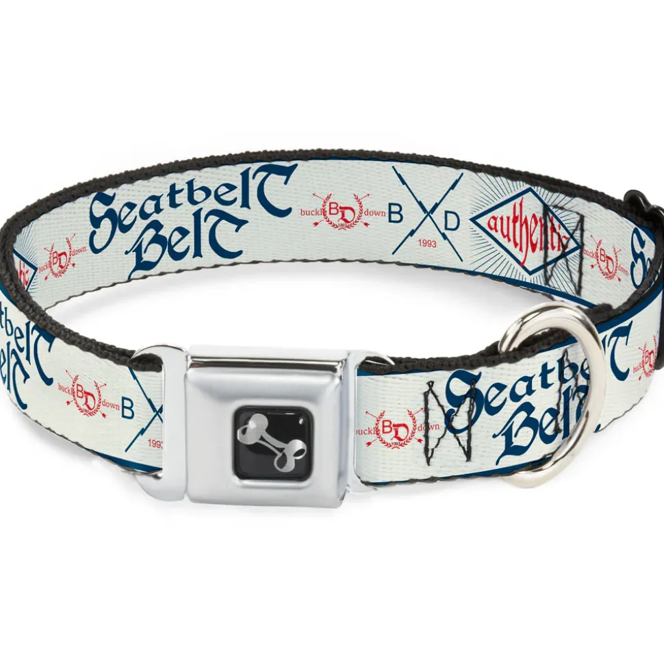 Dog Bone Seatbelt Buckle Collar - BD AUTHENTIC SEATBELT BELT White/Blue/Red