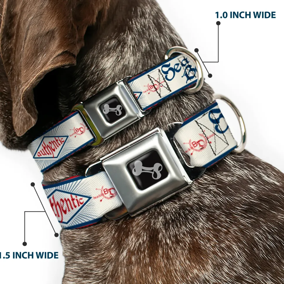 Dog Bone Seatbelt Buckle Collar - BD AUTHENTIC SEATBELT BELT White/Blue/Red