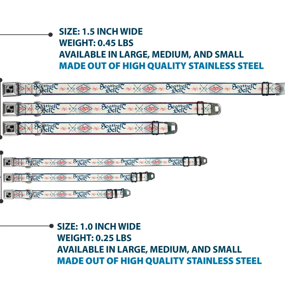 Dog Bone Seatbelt Buckle Collar - BD AUTHENTIC SEATBELT BELT White/Blue/Red