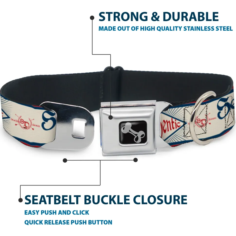 Dog Bone Seatbelt Buckle Collar - BD AUTHENTIC SEATBELT BELT White/Blue/Red