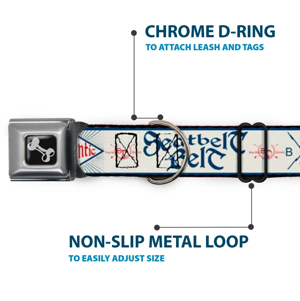 Dog Bone Seatbelt Buckle Collar - BD AUTHENTIC SEATBELT BELT White/Blue/Red