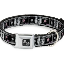 Dog Bone Seatbelt Buckle Collar - 100 Dollar Bill X-Ray Black/White