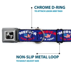 Dog Bone Seatbelt Buckle Collar - 'MERICA FUCK YEAH!/USA Silhouette Blue/White/Red/US Flag