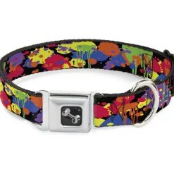Dog Bone Seatbelt Buckle Collar - BD Paint Splatter Black/Neon