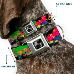 Dog Bone Seatbelt Buckle Collar - BD Paint Splatter Black/Neon