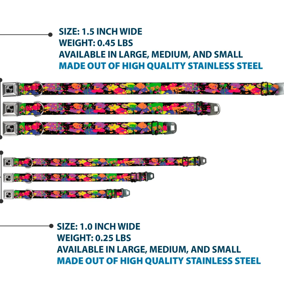 Dog Bone Seatbelt Buckle Collar - BD Paint Splatter Black/Neon