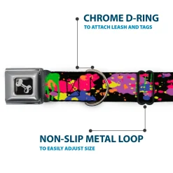 Dog Bone Seatbelt Buckle Collar - BD Paint Splatter Black/Neon
