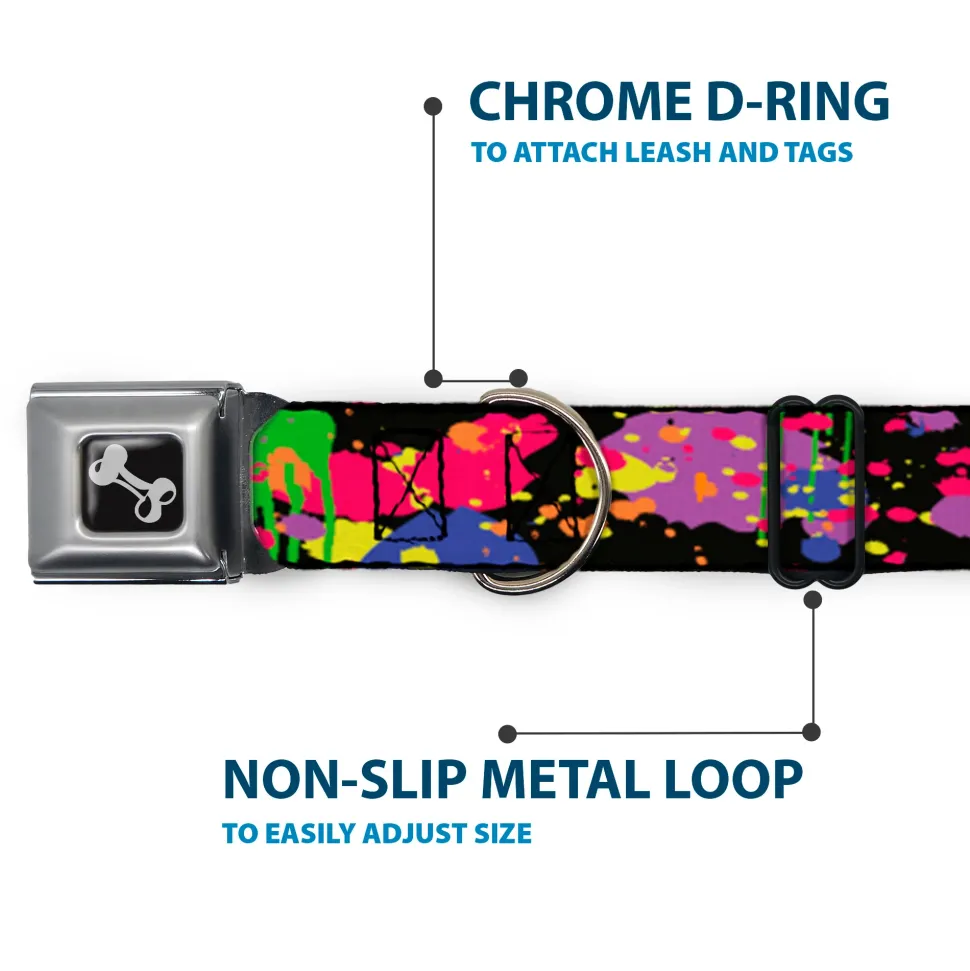 Dog Bone Seatbelt Buckle Collar - BD Paint Splatter Black/Neon