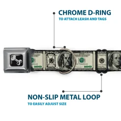 Dog Bone Seatbelt Buckle Collar - 100 Dollar Bills