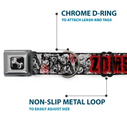 Dog Bone Seatbelt Buckle Collar - ZOMBIE KILLER w/Stacked Zombies Sketch