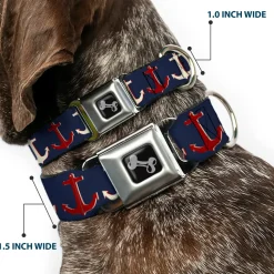 Dog Bone Seatbelt Buckle Collar - Anchor3 CLOSE-UP Navy/Red/Cream