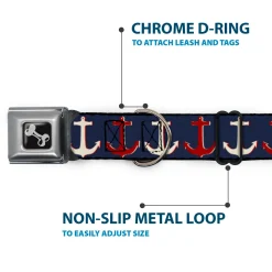 Dog Bone Seatbelt Buckle Collar - Anchor3 CLOSE-UP Navy/Red/Cream