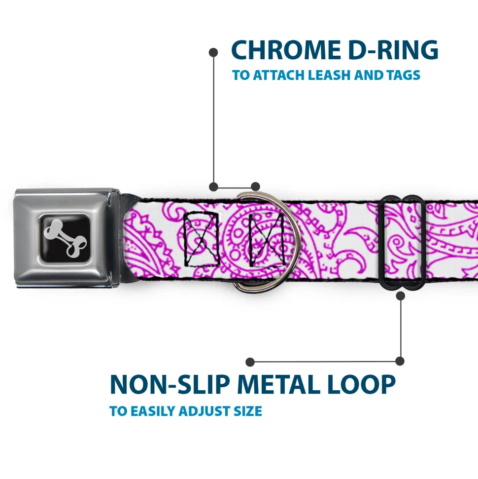 Dog Bone Seatbelt Buckle Collar - Bandana/Skulls White/Purple