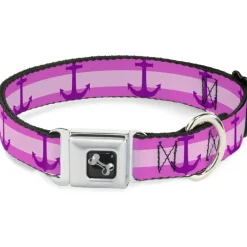 Dog Bone Seatbelt Buckle Collar - Anchor/Stripe Pinks/Purple