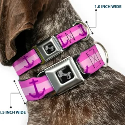 Dog Bone Seatbelt Buckle Collar - Anchor/Stripe Pinks/Purple