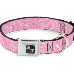 Dog Bone Seatbelt Buckle Collar - Bandana/Skulls Pink/White