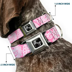 Dog Bone Seatbelt Buckle Collar - Bandana/Skulls Pink/White