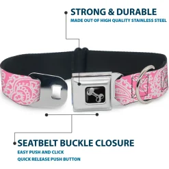 Dog Bone Seatbelt Buckle Collar - Bandana/Skulls Pink/White