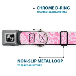 Dog Bone Seatbelt Buckle Collar - Bandana/Skulls Pink/White