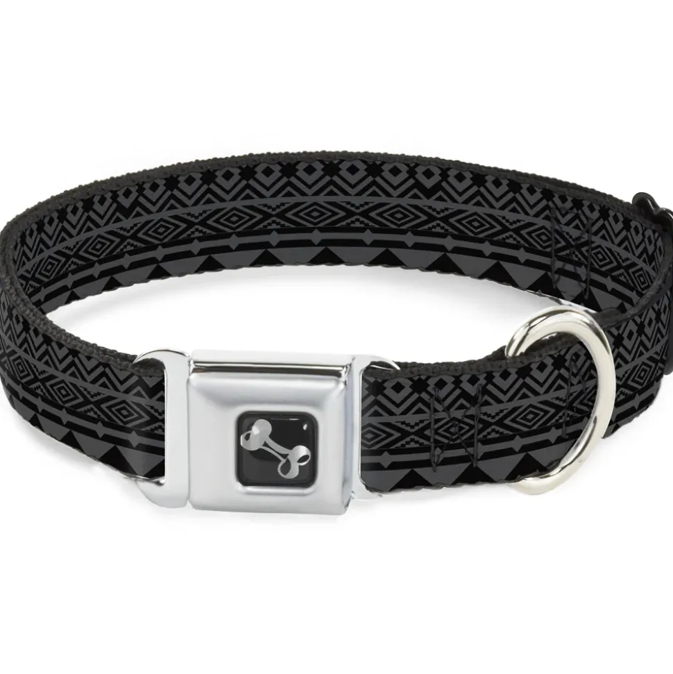 Dog Bone Seatbelt Buckle Collar - Aztec1 Gray/Black