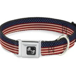 Dog Bone Seatbelt Buckle Collar - American Flag Stripe