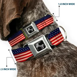 Dog Bone Seatbelt Buckle Collar - American Flag Stripe