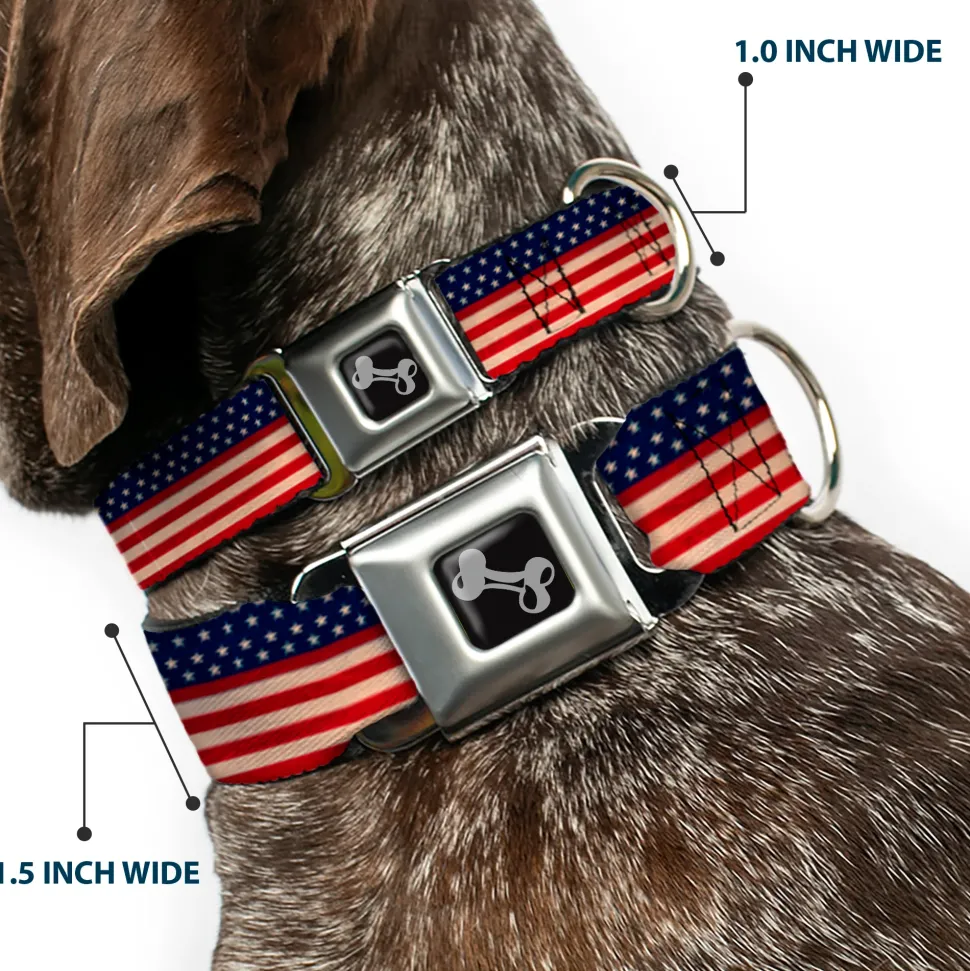 Dog Bone Seatbelt Buckle Collar - American Flag Stripe