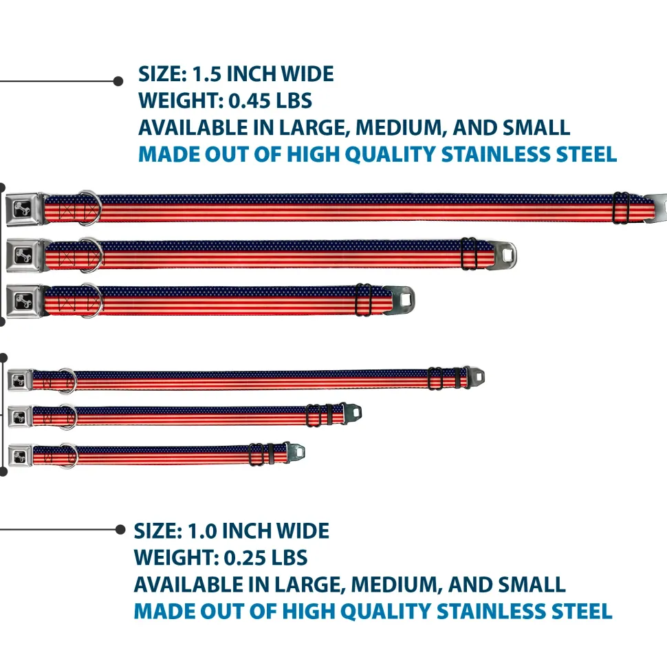 Dog Bone Seatbelt Buckle Collar - American Flag Stripe