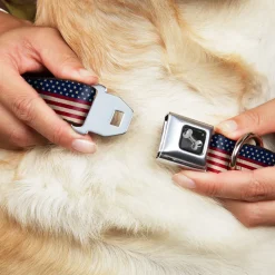 Dog Bone Seatbelt Buckle Collar - American Flag Stripe