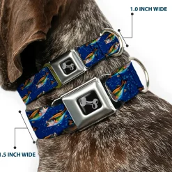Dog Bone Seatbelt Buckle Collar - Bass Fish/Water Bubbles