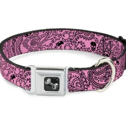 Dog Bone Seatbelt Buckle Collar - Bandana/Skulls Pink/Black