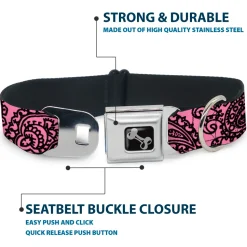 Dog Bone Seatbelt Buckle Collar - Bandana/Skulls Pink/Black