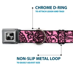 Dog Bone Seatbelt Buckle Collar - Bandana/Skulls Pink/Black