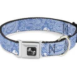 Dog Bone Seatbelt Buckle Collar - Bandana/Skulls Baby Blue/White