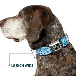 Dog Bone Seatbelt Buckle Collar - Bandana/Skulls Baby Blue/White