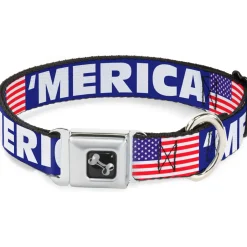Dog Bone Seatbelt Buckle Collar - 'MERICA/US Flag Blue/White/Red