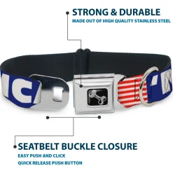 Dog Bone Seatbelt Buckle Collar - 'MERICA/US Flag Blue/White/Red