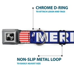 Dog Bone Seatbelt Buckle Collar - 'MERICA/US Flag Blue/White/Red