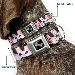 Dog Bone Seatbelt Buckle Collar - Angry Bunnies Gray/Pinks