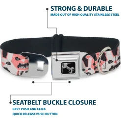 Dog Bone Seatbelt Buckle Collar - Angry Bunnies Gray/Pinks