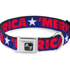 Dog Bone Seatbelt Buckle Collar - 'MERICA/Star Blue/Red/White