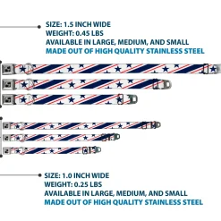 Dog Bone Seatbelt Buckle Collar - Americana Diagonal Stars & Stripes White/Red/Blue