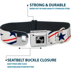 Dog Bone Seatbelt Buckle Collar - Americana Diagonal Stars & Stripes White/Red/Blue