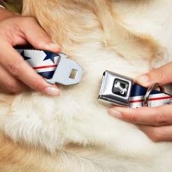 Dog Bone Seatbelt Buckle Collar - Americana Diagonal Stars & Stripes White/Red/Blue