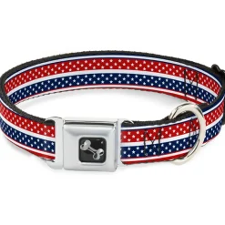 Dog Bone Seatbelt Buckle Collar - Americana Stripe w/Mini Stars Blue/Red/White
